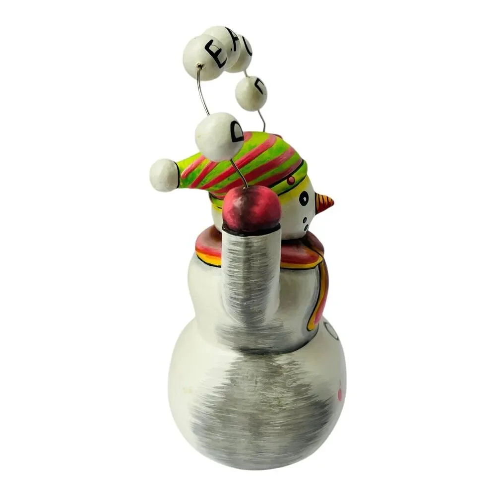Contemporary Hand Painted Wooden Snowman Wired Peace Fair Trade Whimsical Figure